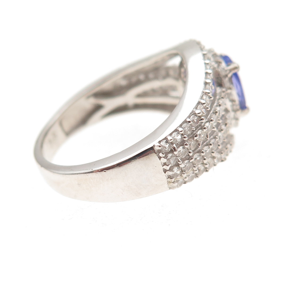 Chuck Clemency 925 Sterling Silver Real Tanzanite & White Topaz Ring Size 8.25