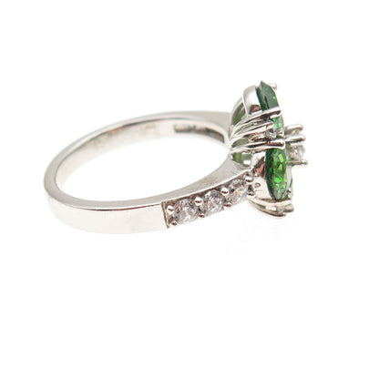925 Sterling Silver Round-Cut Green & White C Z Ring Size 8