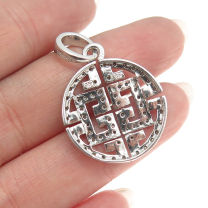 925 Sterling Silver Real Round-Cut Diamond "CC" Maze Round Pendant