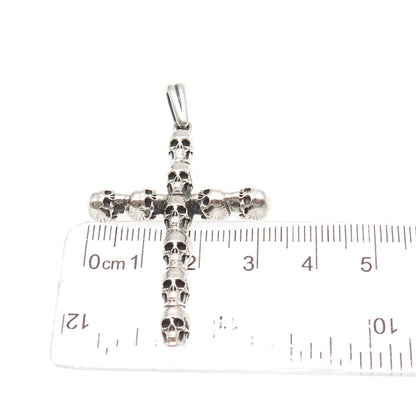 925 Sterling Silver Vintage Skull Cross Oxidized Gothic Pendant