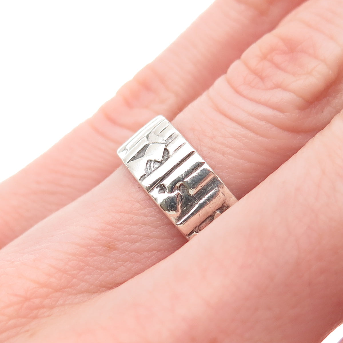 925 Sterling Silver Vintage Modernist Oxidized Band Ring Size 6.75