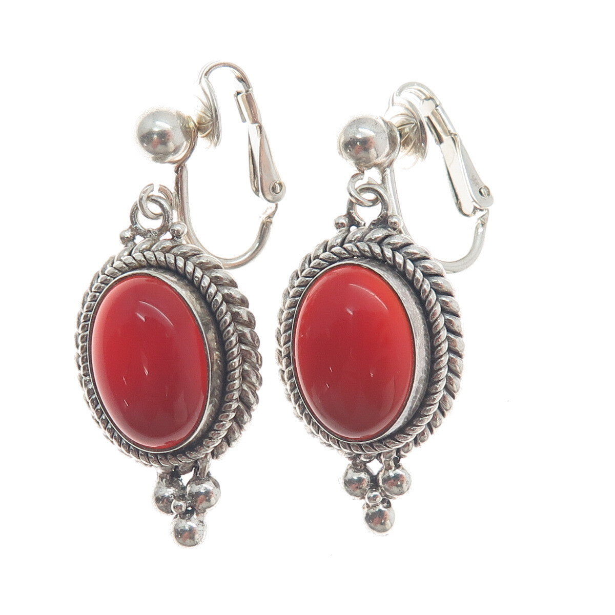 SUARTI BALI 925 Sterling Silver Vintage Carnelian Gem Clip on Dangle Earrings