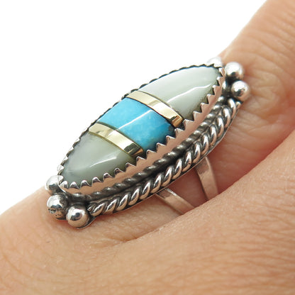 JENNIFER BEGAY Navajo Old Pawn Sterling/18K Vintage Turquoise MOP Ring Size 4.5