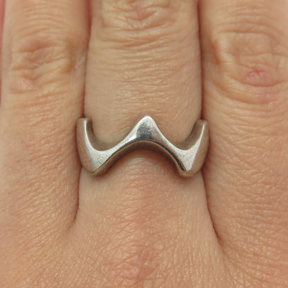 925 Sterling Silver Vintage Israel Wavy Oxidized Ring Size 8.25