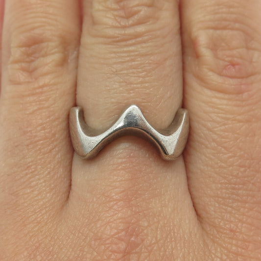 925 Sterling Silver Vintage Israel Wavy Oxidized Ring Size 8.25