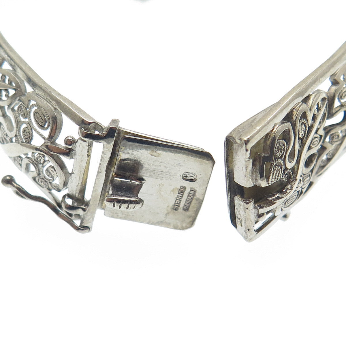 925 Sterling Silver Antique Germany Maple Leaf Panel Link Bracelet 7.25"