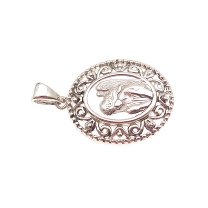 925 Sterling Silver Vintage Praying Angel Ornate Oxidized Charm Pendant