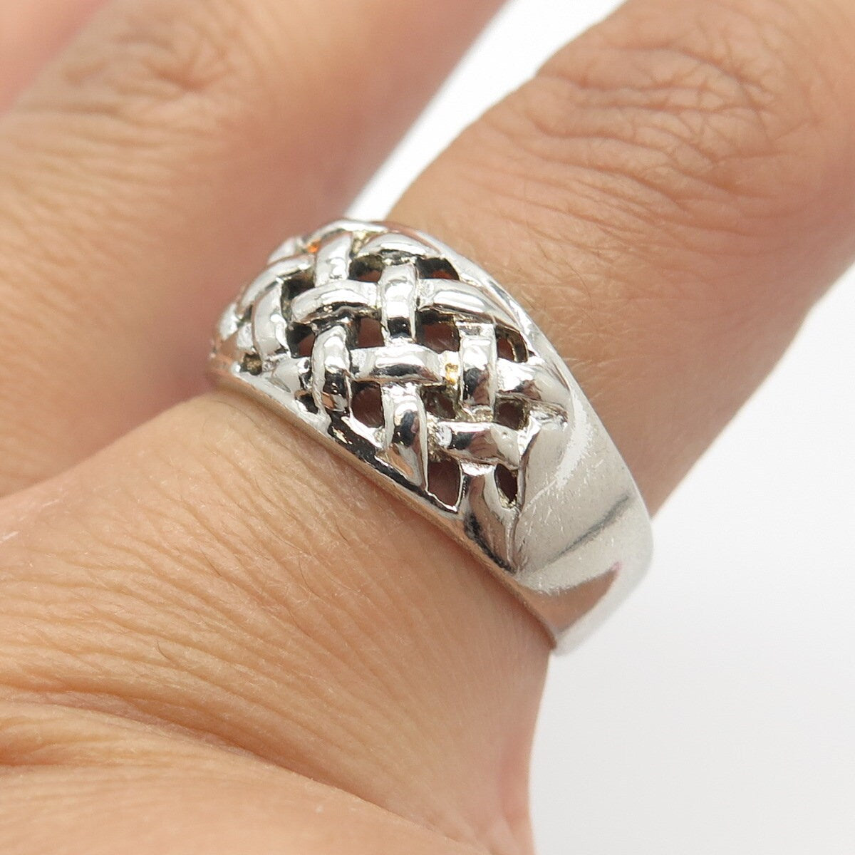 925 Sterling Silver Vintage Wicker Ring Size 8.25