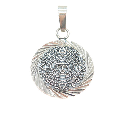 925 Sterling Silver Vintage Mexico Mayan Calendar Oxidized Charm Pendant