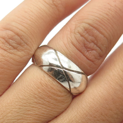 925 Sterling Silver Vintage Mexico "X" Lined Band Ring Size 5.75