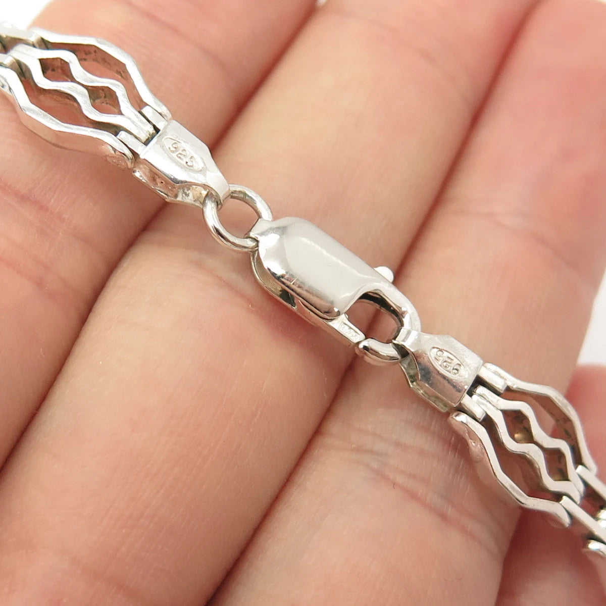925 Sterling Silver Vintage Italy Water Pattern Panel Link Bracelet 7"