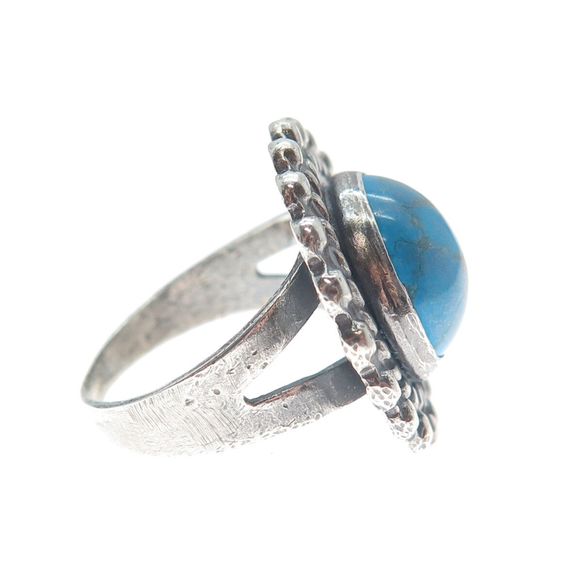 Old Pawn 925 Sterling Silver Vintage Turquoise Beaded Sun Oxidized Ring Size 6.5