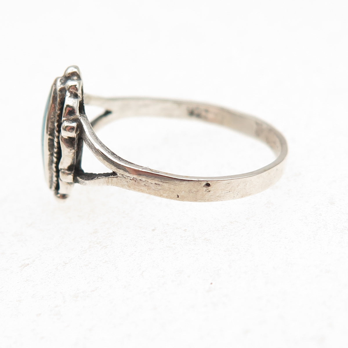 925 Sterling Silver Vintage Real Turquoise Oxidized Ring Size 8