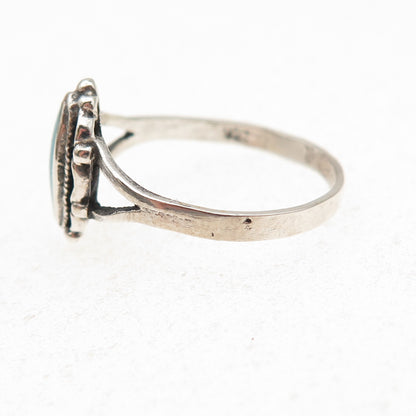 925 Sterling Silver Vintage Real Turquoise Oxidized Ring Size 8