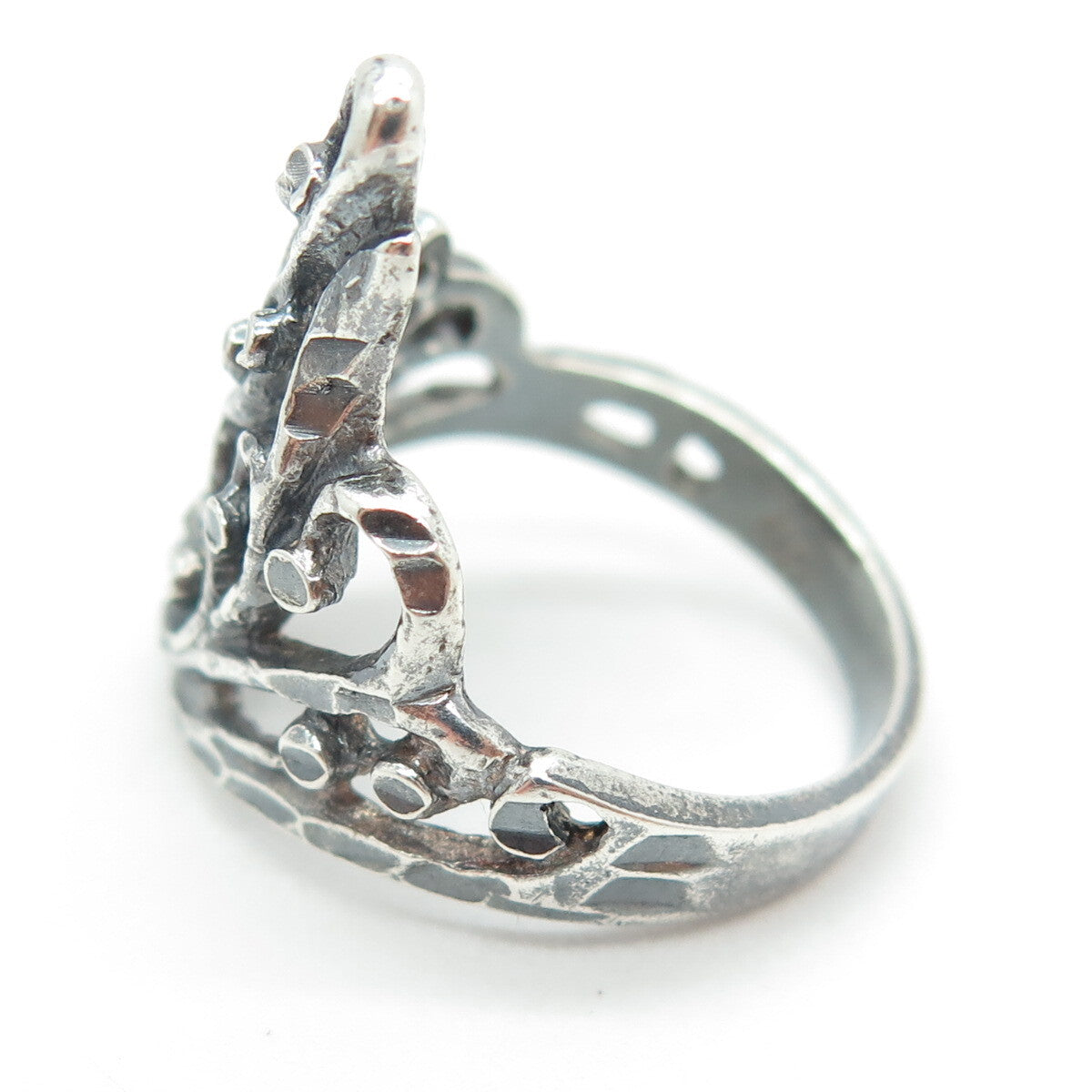 925 Sterling Silver Vintage Modernist Leaf Ring Size 7
