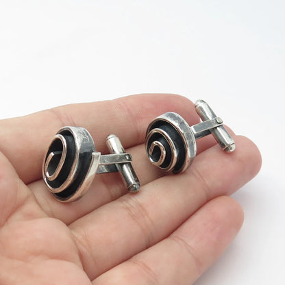 925 Sterling Silver Vintage Mexico Swirl Oval Cufflinks