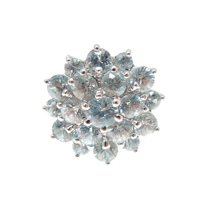 925 Sterling Silver Real Round-Cut Blue Topaz Flower Cluster Ring Size 7.5