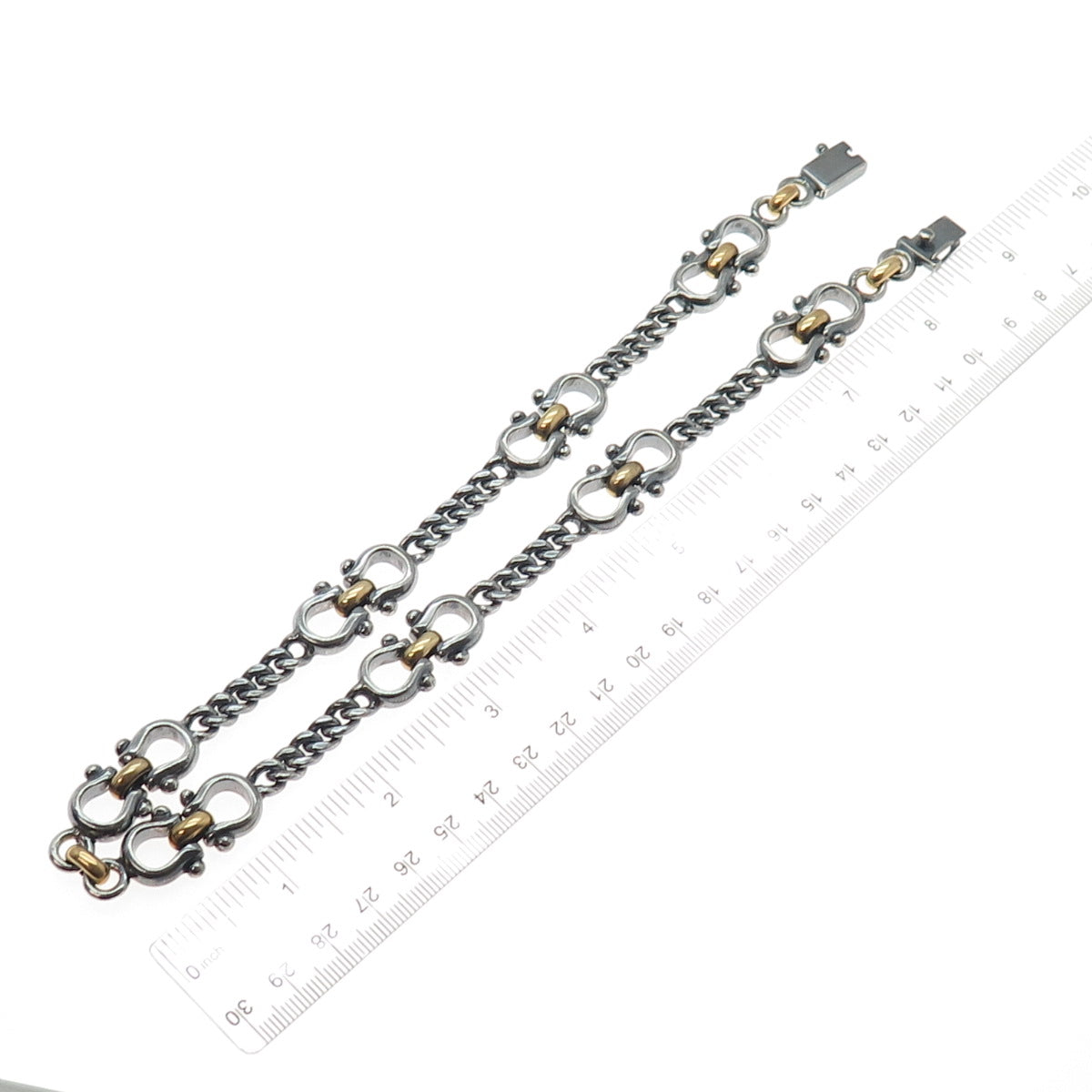 925 Sterling 2-Tone Vintage Mexico Horseshoe Heavy 101.5g Oxidized Necklace 18"