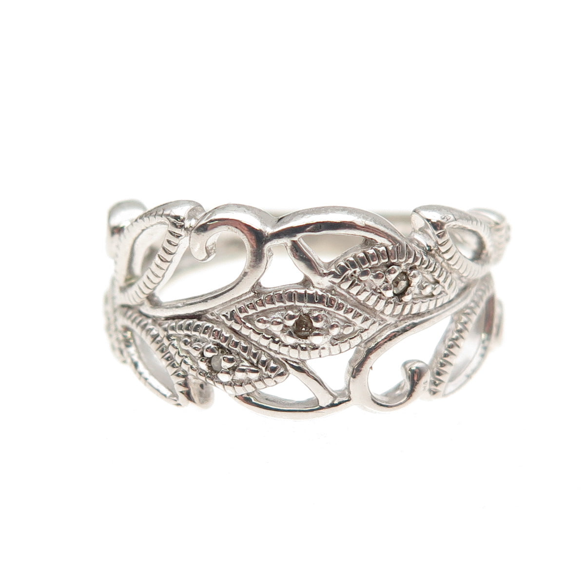 RJ Graziano 925 Sterling Silver Real Round-Cut Diamond Floral Ring Size 5