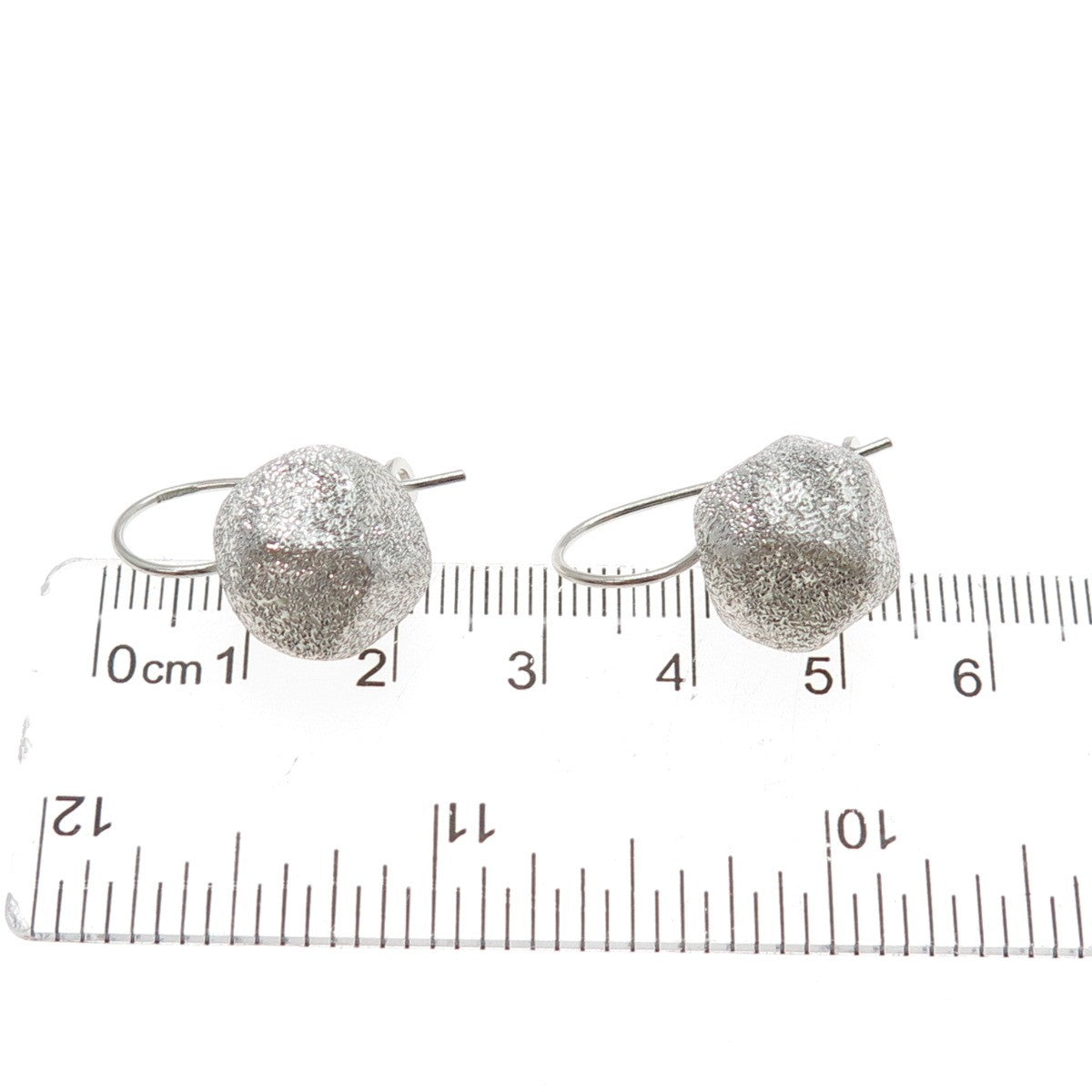 925 Sterling Silver Vintage Italy Modernist Textured Drop Bead Earrings
