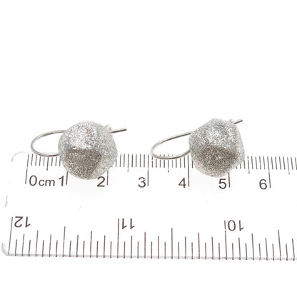 925 Sterling Silver Vintage Italy Modernist Textured Drop Bead Earrings