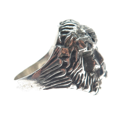 925 Sterling Vintage Real Black Diamond Jesus Ring Size 12.75 (missing 3 stone)