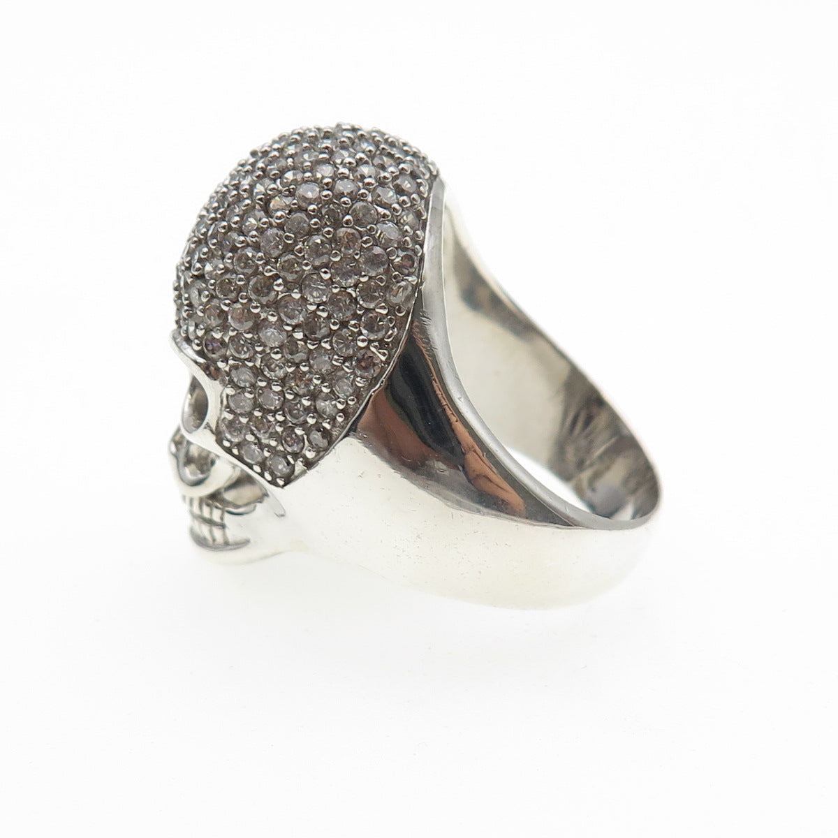 925 Sterling Silver Round-Cut C Z Skull Biker Ring Size 8.25