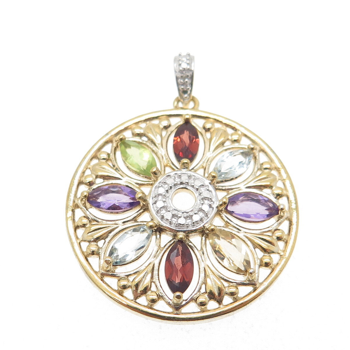 ROSS SIMONS Sterling Silver Gold Plated Real Diamond Accent Multi-Gem Pendant