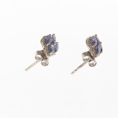 D'Joy 925 Sterling Silver Real Marquise-Cut Tanzanite Stud Earrings