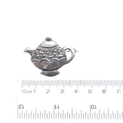 MARY ENGELBREIT 925 Sterling Silver Vintage Teapot Oxidized Pin Brooch