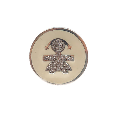 925 Sterling Silver Enamel & C Z Girl Signet Ring Size 7.5