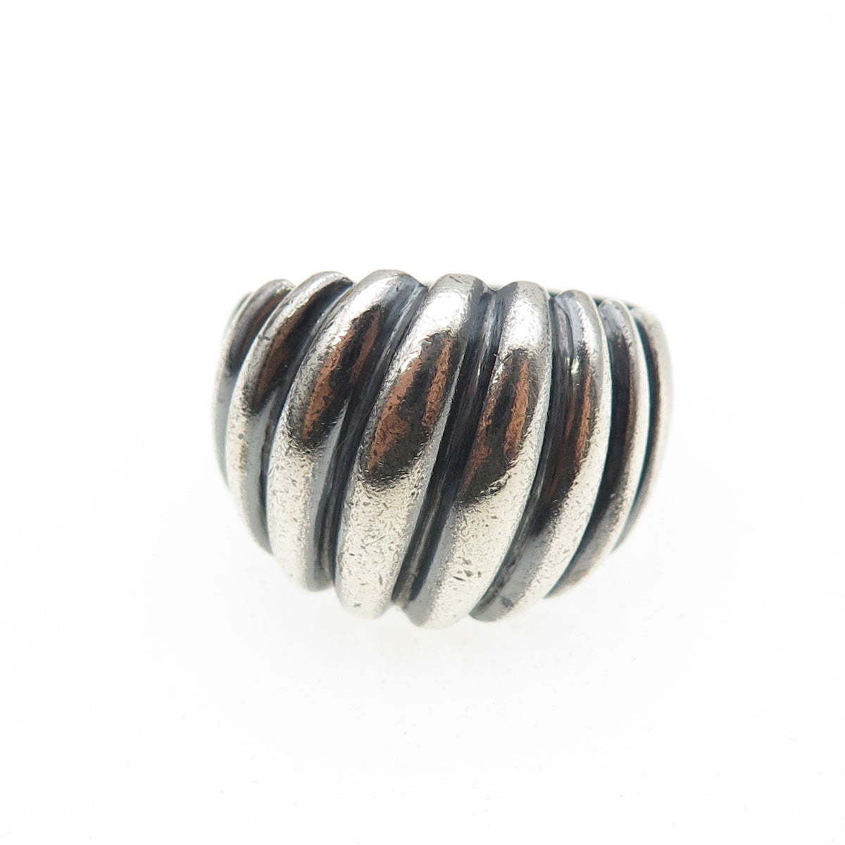 925 Sterling Silver Vintage Modernist Ribbed Oxidized Ring Size 9