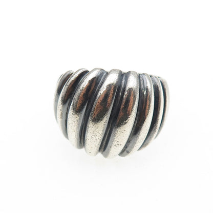 925 Sterling Silver Vintage Modernist Ribbed Oxidized Ring Size 9
