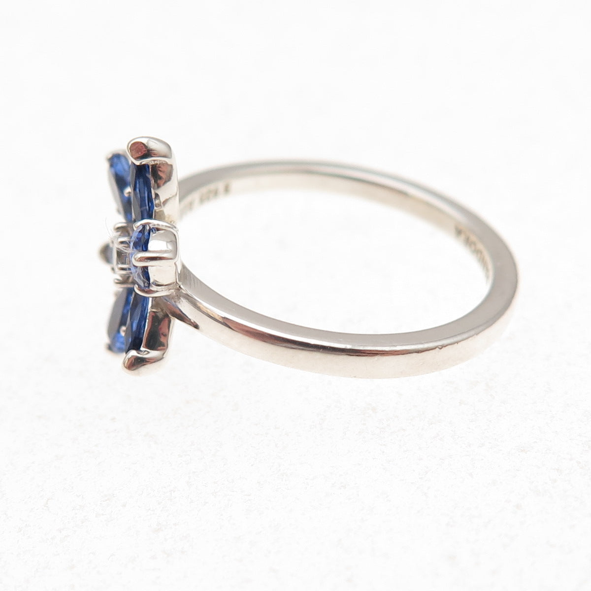 Pandora Sterling Silver Blue & White C Z Sparkling Herbarium Ring Size 6.75