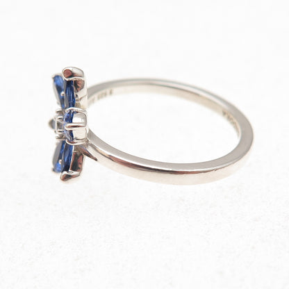 Pandora Sterling Silver Blue & White C Z Sparkling Herbarium Ring Size 6.75