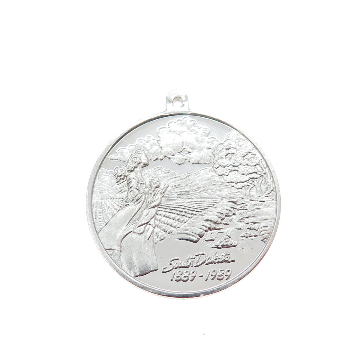 925 Sterling Silver Vintage South Dakota 1889-1989 40th State Charm Pendant