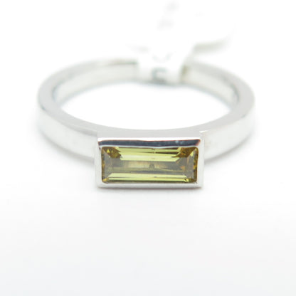 925 Sterling Silver Baguette-Cut Shaped Green C Z Ring Size 4.75