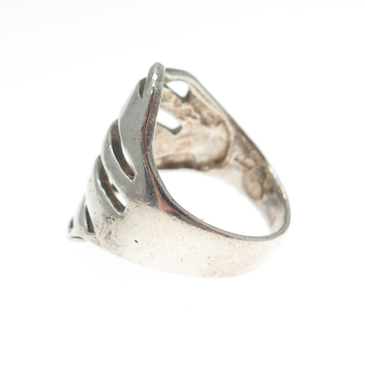 925 Sterling Silver Vintage Modernist Ribbed Heart Ring Size 8.5