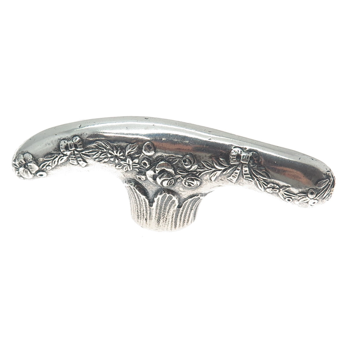 925 Sterling Silver Antique Victorian Repousse Rose Floral Walking Stick Handle