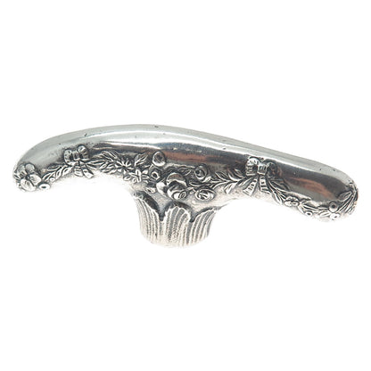 925 Sterling Silver Antique Victorian Repousse Rose Floral Walking Stick Handle