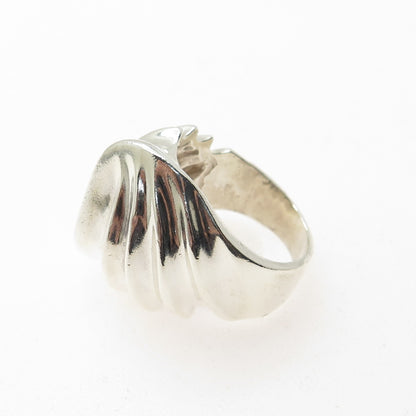 925 Sterling Silver Vintage Mexico Modernist Wavy Ring Size 8.75