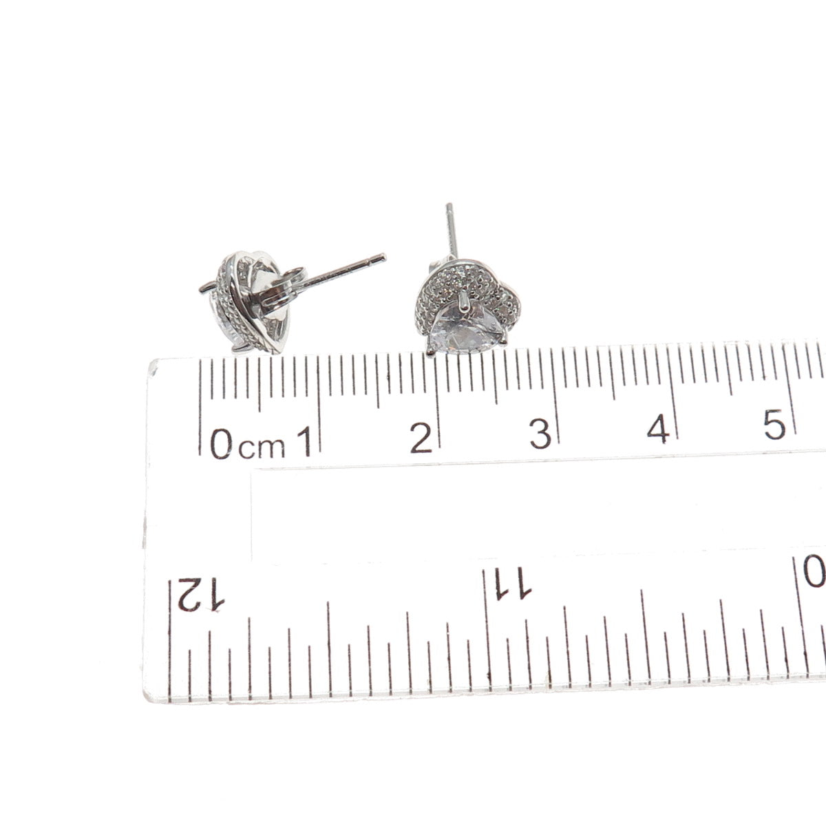 925 Sterling Silver Heart & Round-Cut C Z Stud Earrings