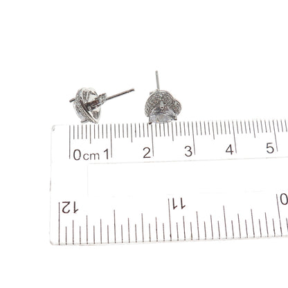 925 Sterling Silver Heart & Round-Cut C Z Stud Earrings