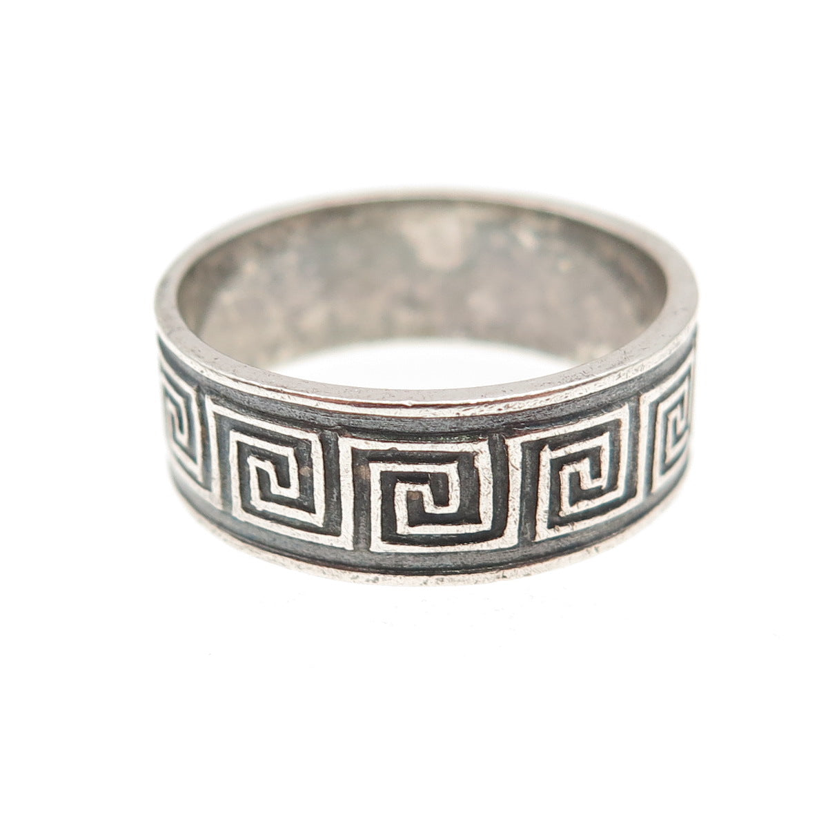 925 Sterling Silver Vintage Greek Maze Oxidized Band Ring Size 6.5