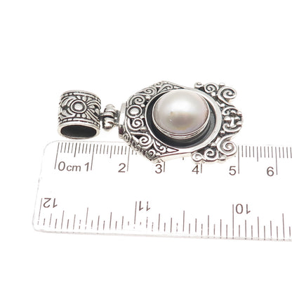 NK SILVER 925 Sterling Vintage Real Pearl Swirl Oxidized Pendant