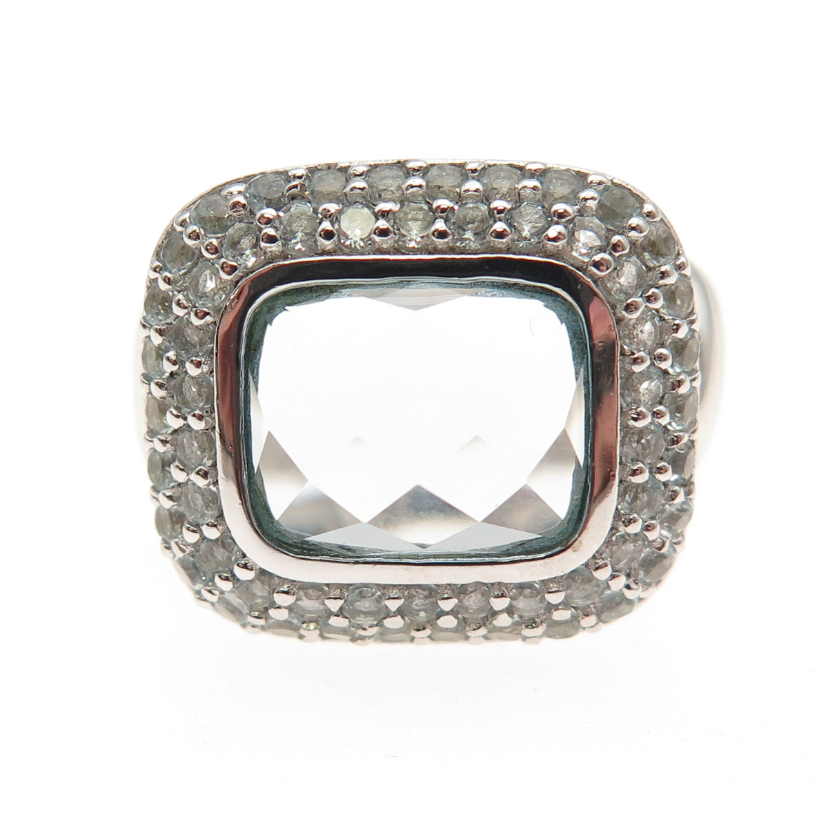 925 Sterling Silver Real Blue & White Topaz Ring Size 7.25