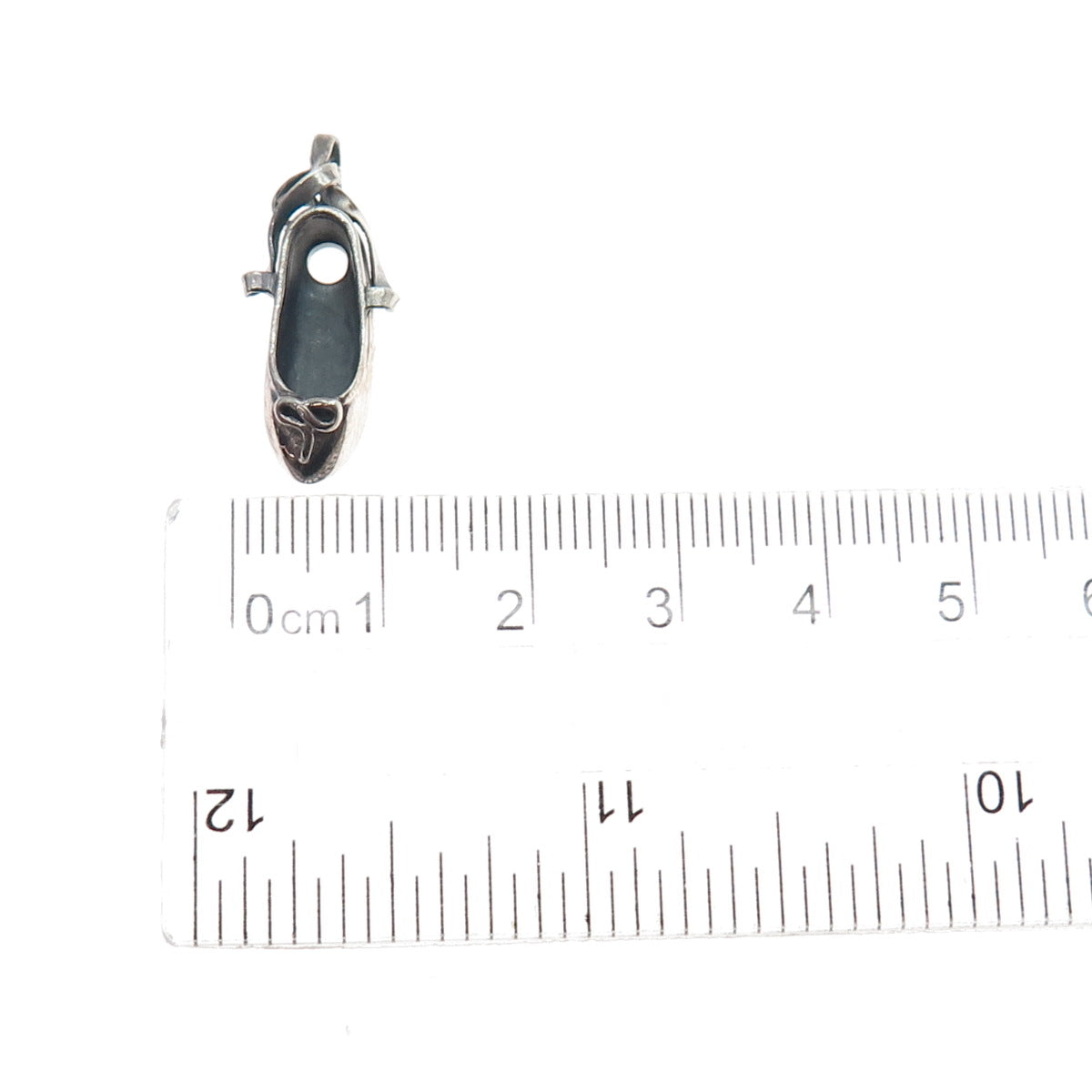 925 Sterling Silver Vintage Ballet Shoe Oxidized 3D Charm Pendant