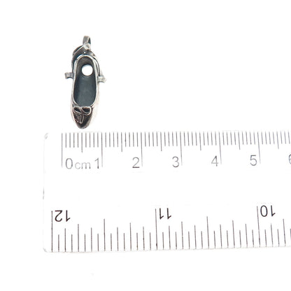 925 Sterling Silver Vintage Ballet Shoe Oxidized 3D Charm Pendant