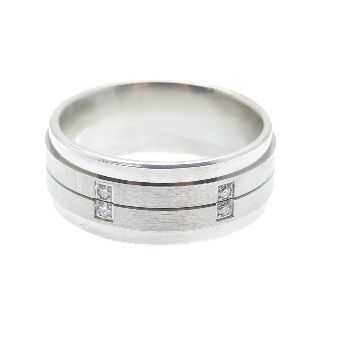 925 Sterling Silver Real Round-Cut Diamond Band Ring Size 10.5