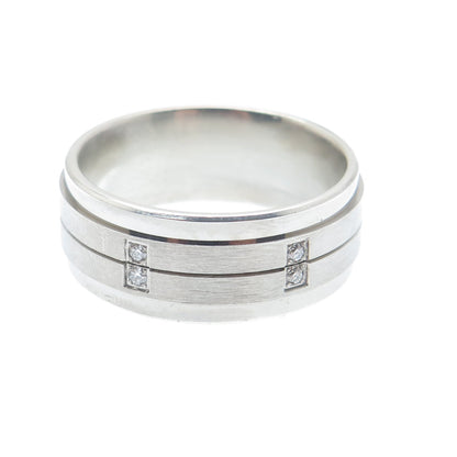 925 Sterling Silver Real Round-Cut Diamond Band Ring Size 10.5